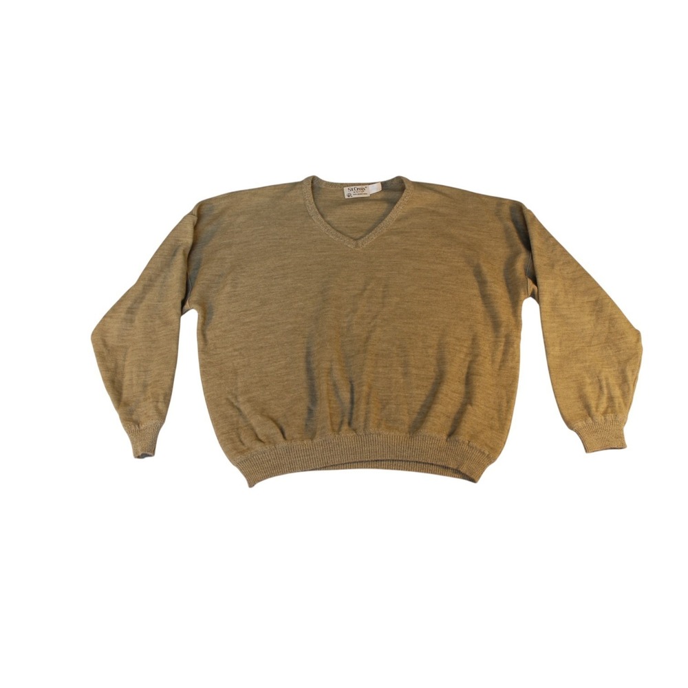 Vintage St. Croix Knits Sweater Mens XL Brown Merino Wool V-Neck Pullover Winter